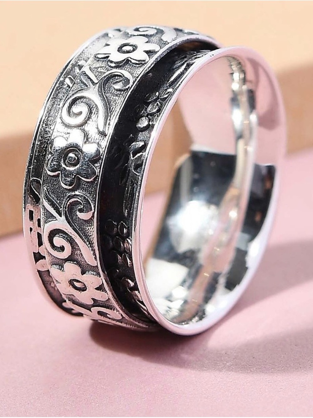 Floral Sterling Silver Spinner Ring - Women's Jewelry Size 6